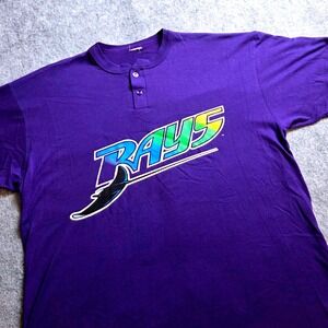 Vintage Tampa Bay Rays Baseball T Shirt Mens Purple Button Up‎ MLB XL